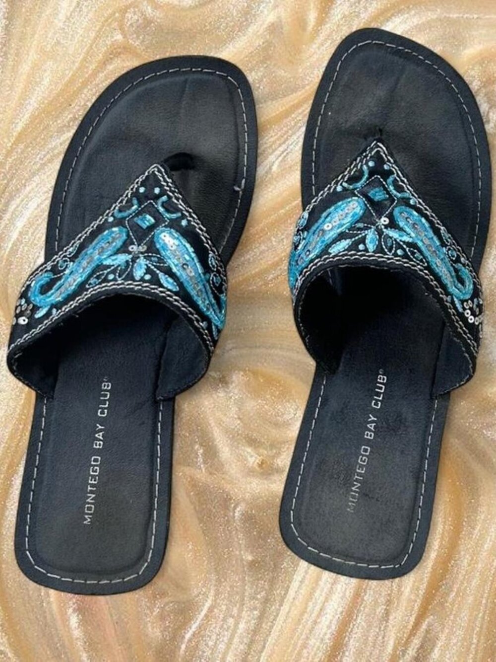 Montego Bay Club Y2K blue sequin beaded summer sandals ⭐️ size 6  open to offers